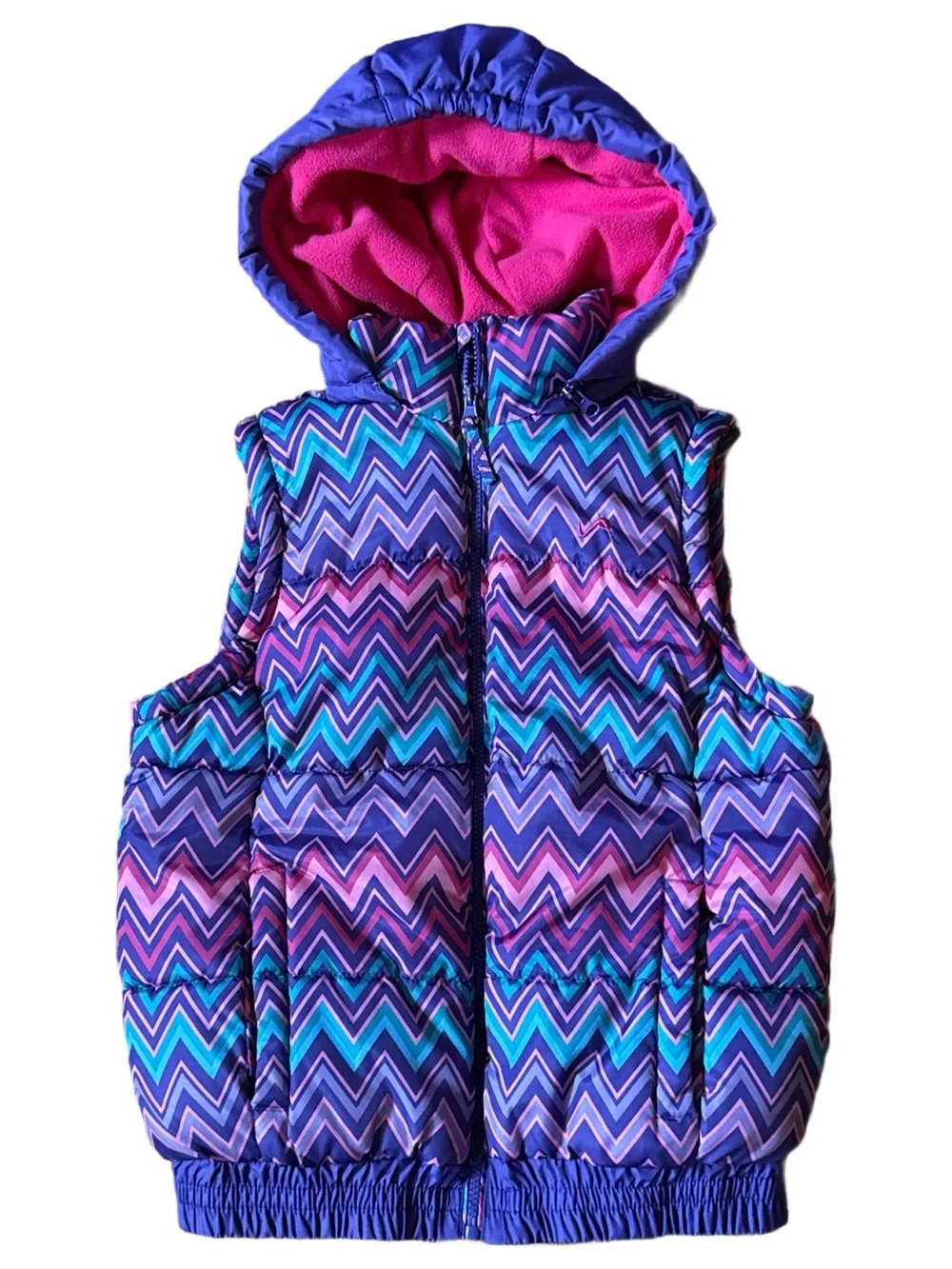 Vertical 9 Girls Chevron Puffer Vest Fleece Lined Pink, Purple, Teal Size L 14